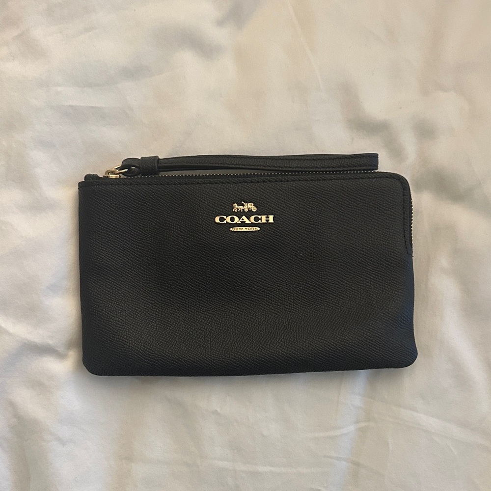 Coach Black Leather Wristlet with Gold Accent